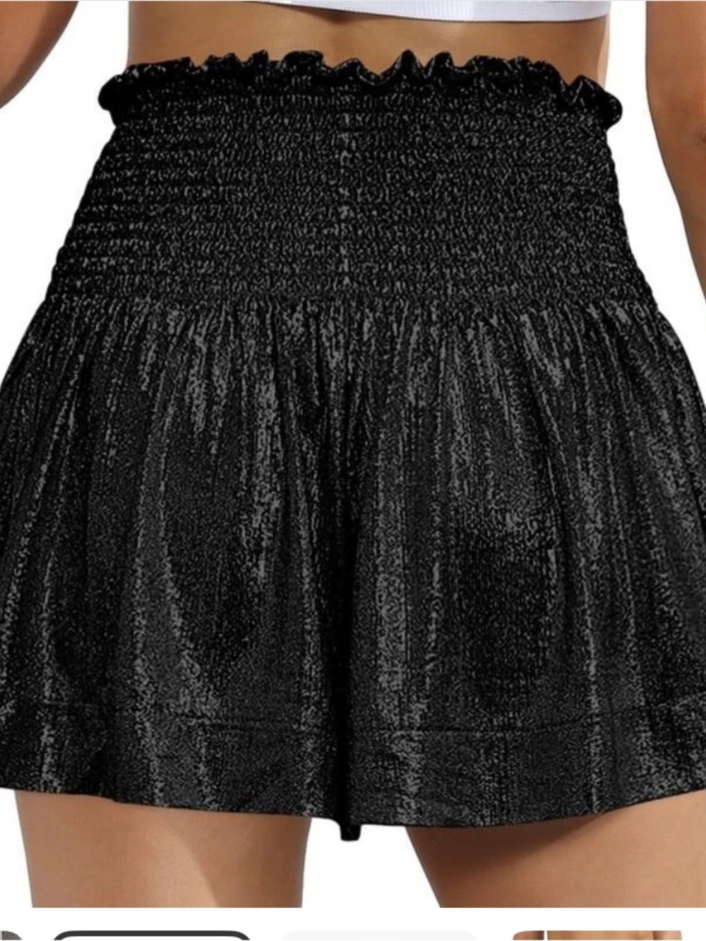 QUEEN OF SPARKLES Black Metallic Pleated High-Waist Women’s Shorts Size M